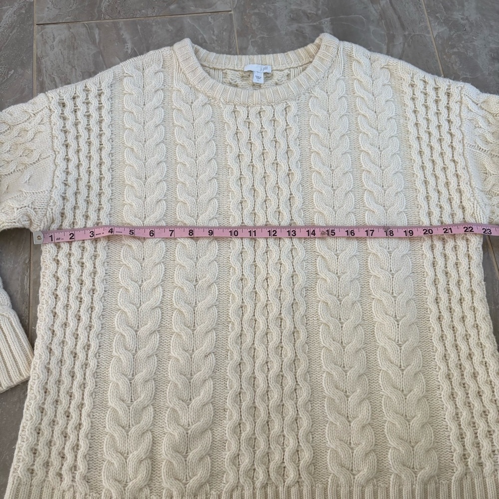J. Jill Ivory Cream Cable Knit Lambswool Blend Fisherman Sweater Sz L Classic - Picture 9 of 10